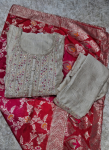Buy Cream Kurti set in Roman Silk For Women