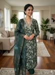 Elegant Dark Green Ethnic Floral Print Kurta Set