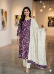 Elegant Floral Printed Cotton Straight Kurta Set with Tussar Silk Dupatta