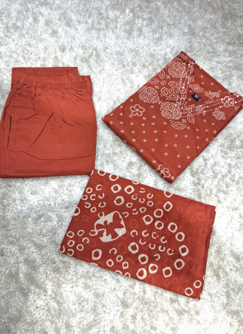 Women's Bandhani Print Cotton Kurta with Dupatta Set 1