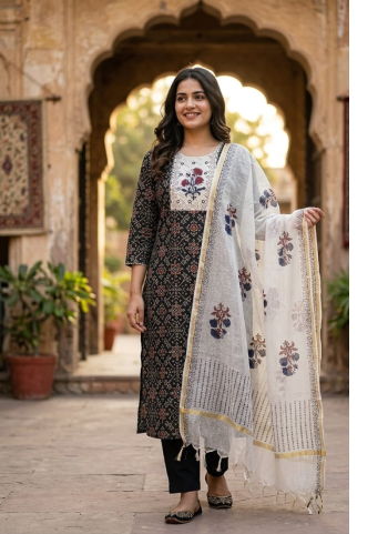 straight-cut printed kurta set