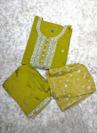 Libas Olive Green Embroidered Silk Blend Straight Suit Set with Dupatta