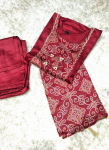 Maroon Straight Kurta Pant Set with a Printed Dupatta