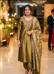 Olive Green Silk Salwar Suit Set with Banarasi Dupatta