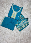 Teal Blue Embroidered Kurta Pant Set with Dupatta