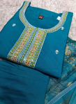 Teal Blue Embroidered Kurta Pant Set with Dupatta