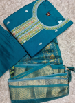 Teal Blue Embroidered Kurta Pant Set with Dupatta