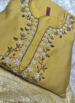 Women’s Mustard Yellow Embroidered Silk Kurta Pant Set with a Matching Dupatta