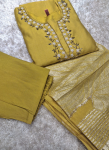 Women’s Mustard Yellow Embroidered Silk Kurta Pant Set with a Matching Dupatta