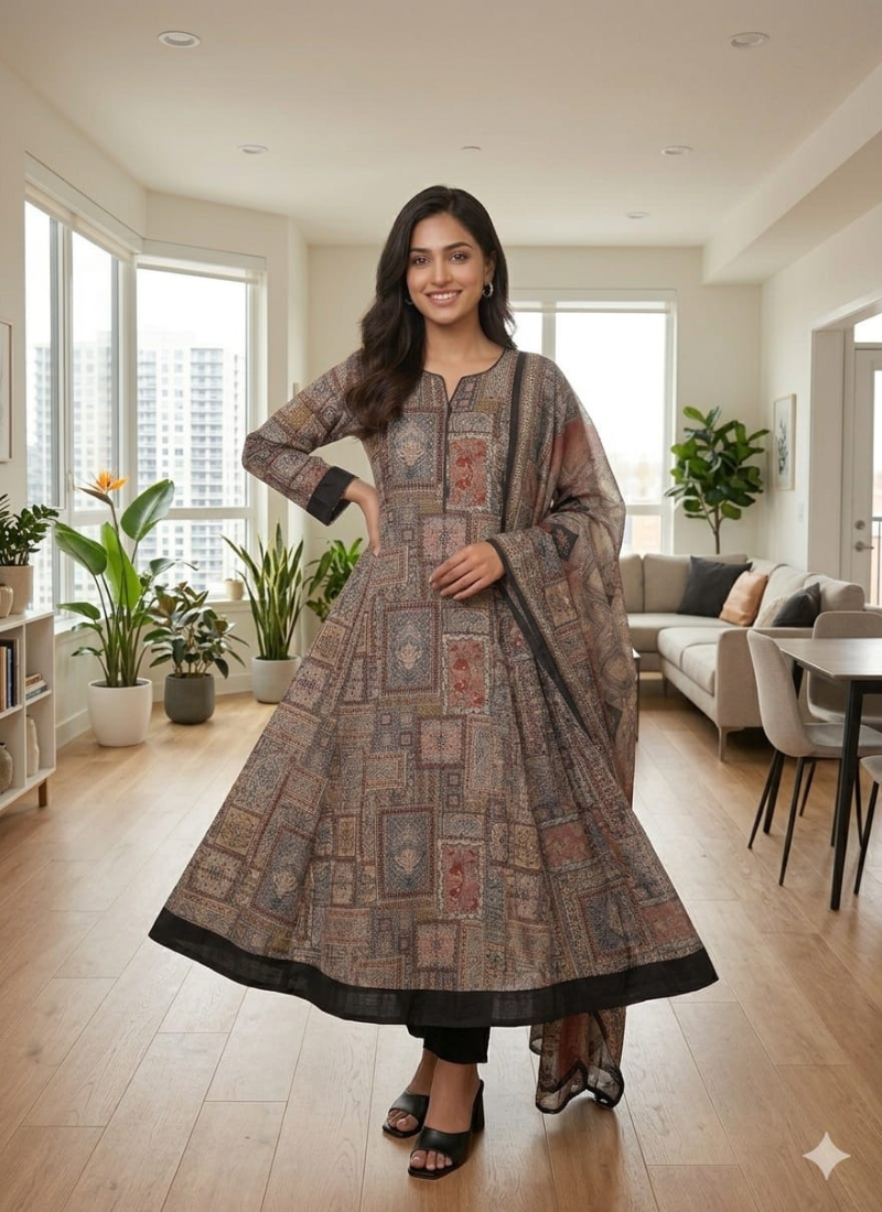 Women's Printed Anarkali Suit Set Women's Printed Anarkali Suit Set