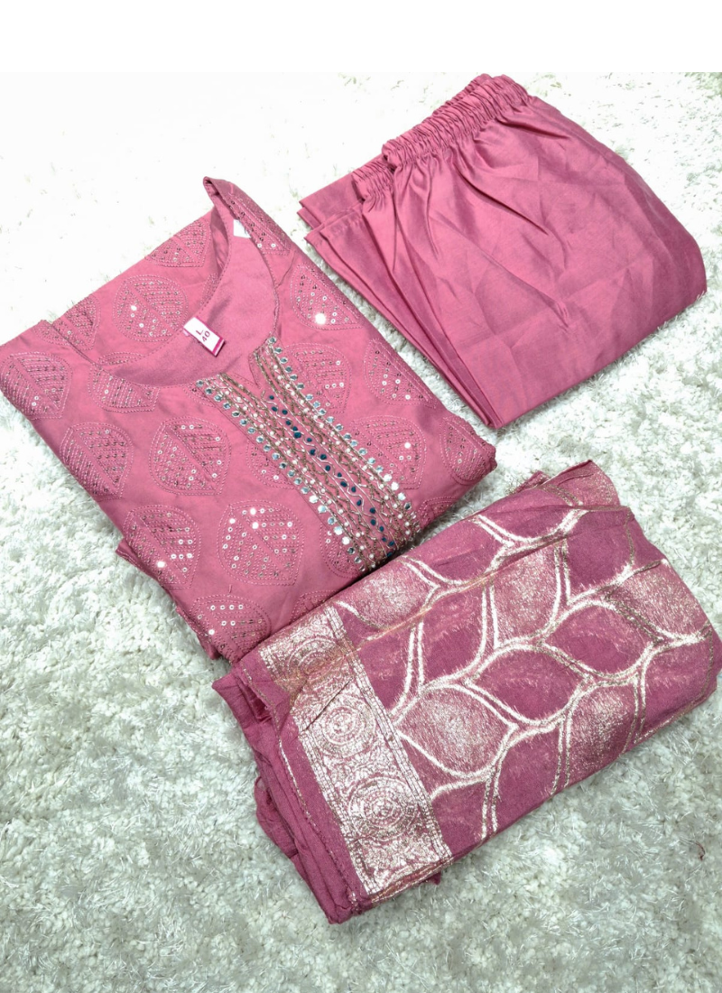 Women's Woven Design Kurta Pant and Dupatta Set 1