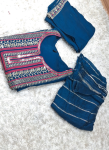 Zari-Embroidered Petrol Blue Straight Salwar Suit Set