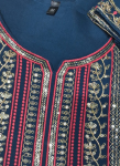 Zari-Embroidered Petrol Blue Straight Salwar Suit Set