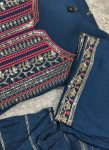 Zari-Embroidered Petrol Blue Straight Salwar Suit Set