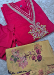 Embroidered Straight Kurta Pant Set with a Printed Floral Dupatta 1