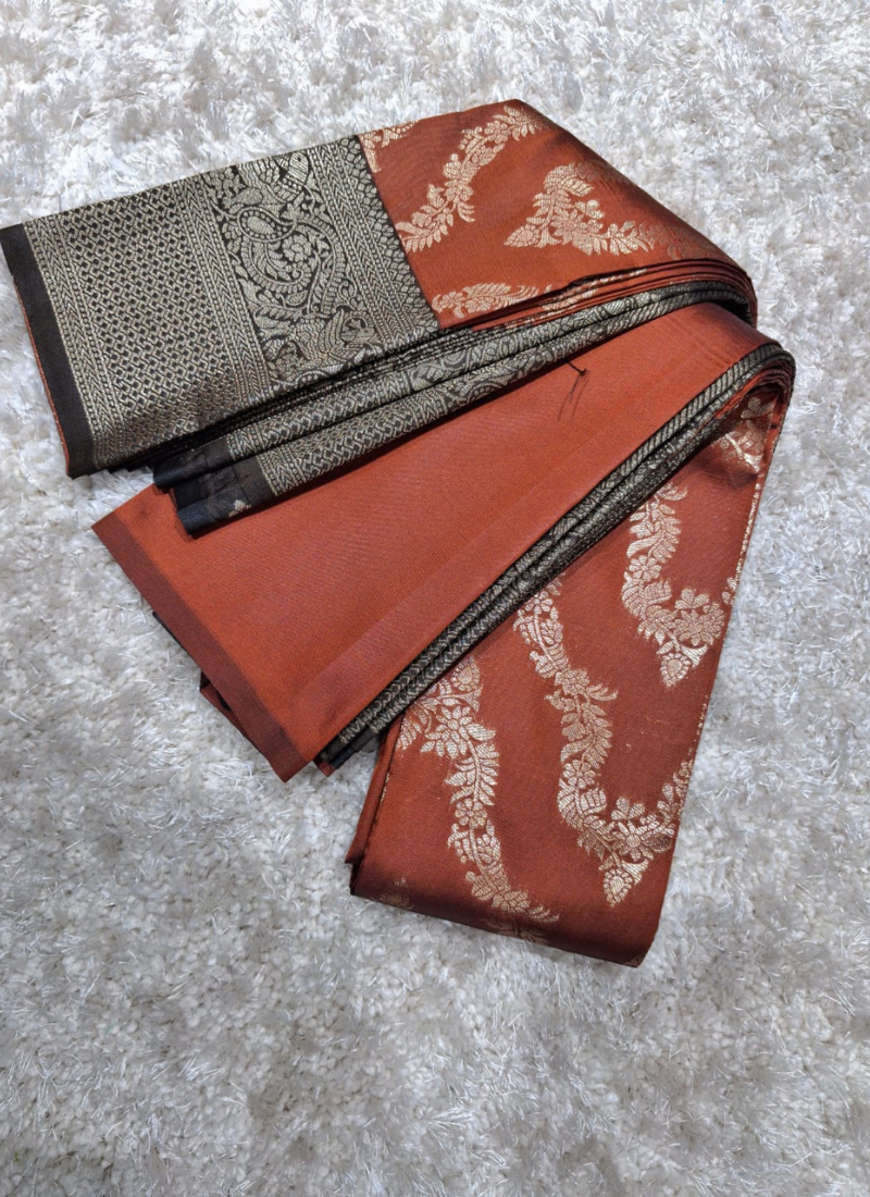 Rust Orange Soft Silk Kanchipuram Saree 3