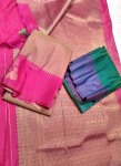 Teal Blue Banarasi Silk Saree with Purple Zari Border