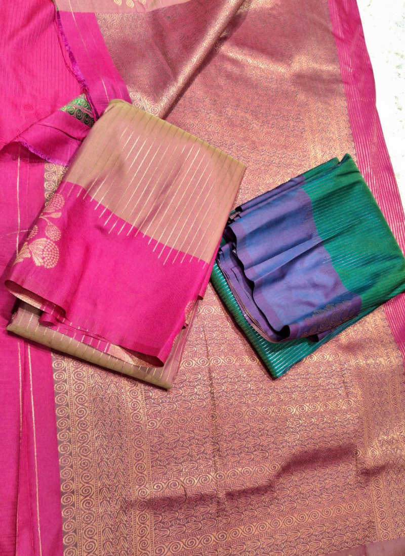 Teal Blue Banarasi Silk Saree with Purple Zari Border 2