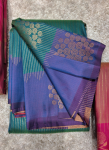 Teal Blue Banarasi Silk Saree with Purple Zari Border