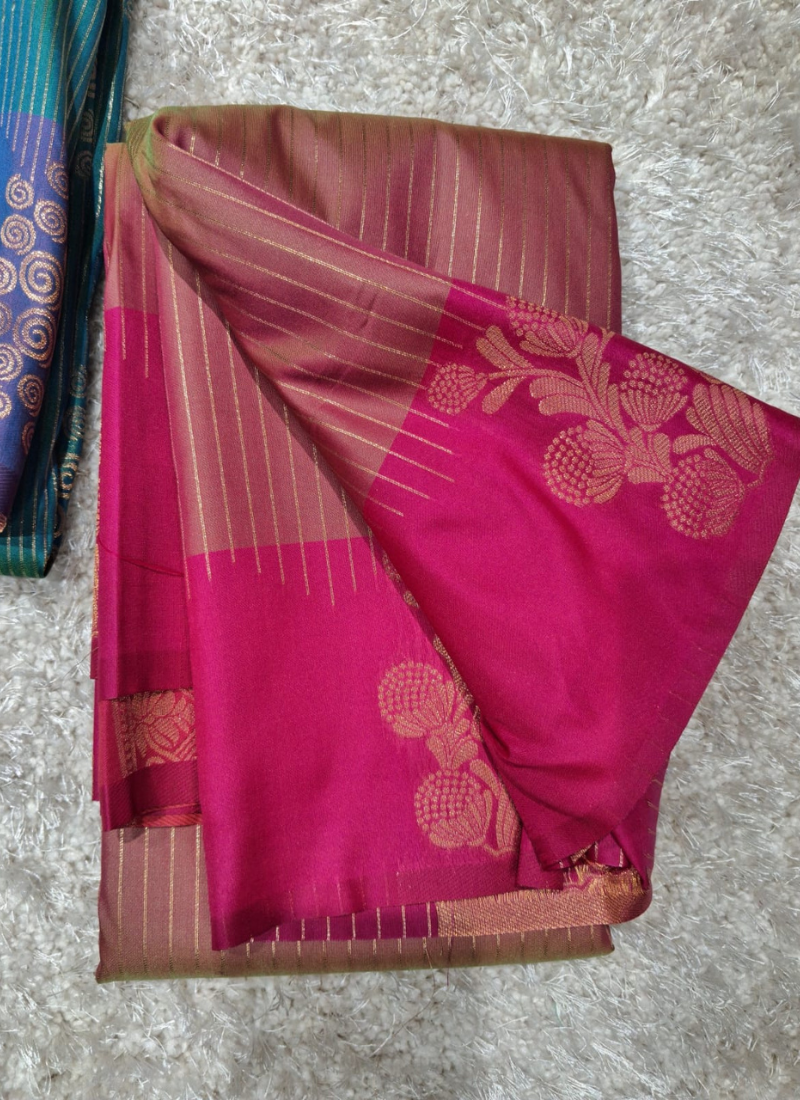 Teal Blue Banarasi Silk Saree with Purple Zari Border 4
