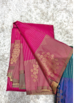Teal Blue Banarasi Silk Saree with Purple Zari Border