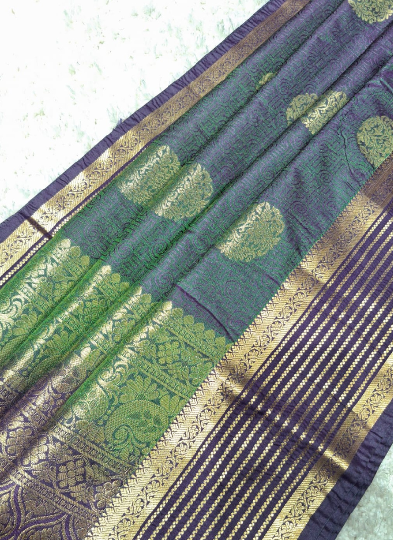 Dual-Tone Kanjivaram Kanchipuram Style Soft Silk Saree 1