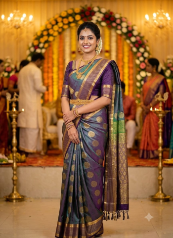 Dual-Tone Kanjivaram / Kanchipuram Style Soft Silk Saree