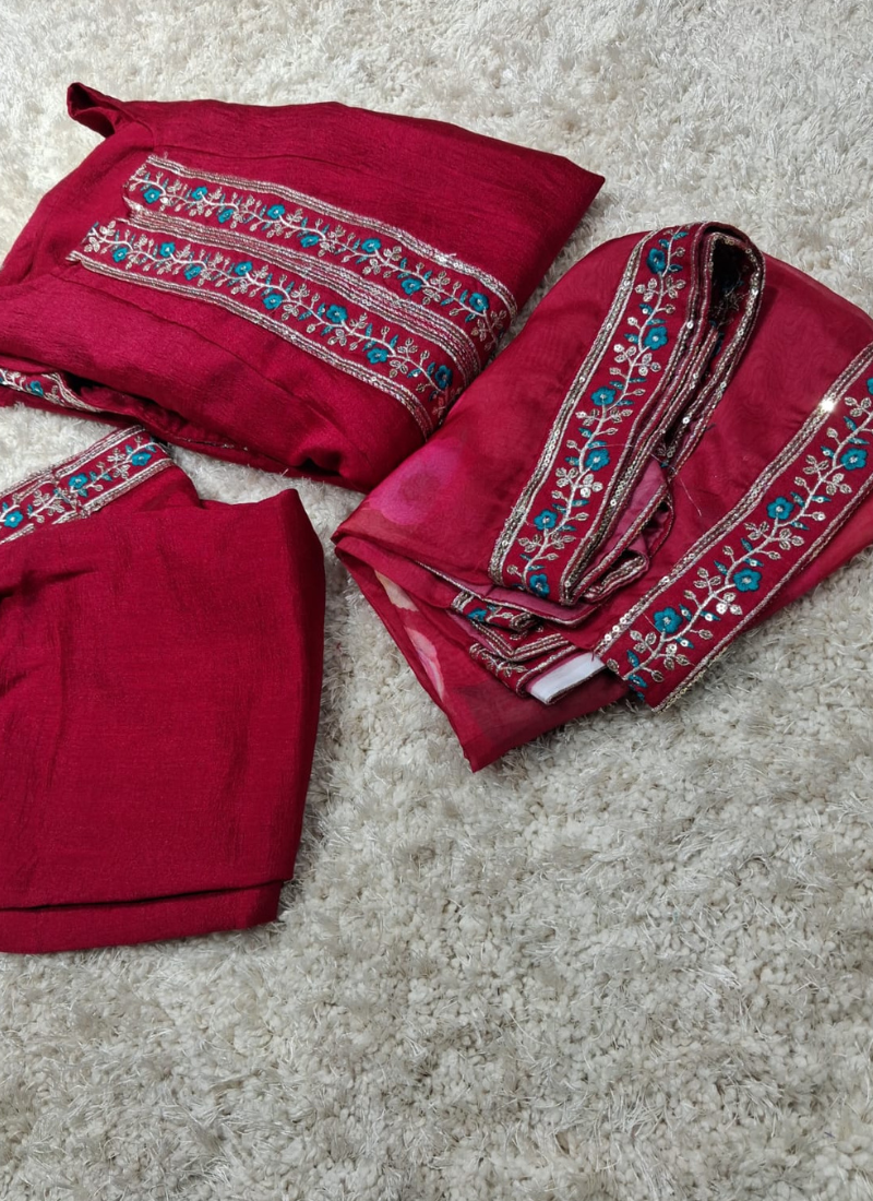 Elegant Embroidered Straight Kurta with Trousers and Dupatta Set 1
