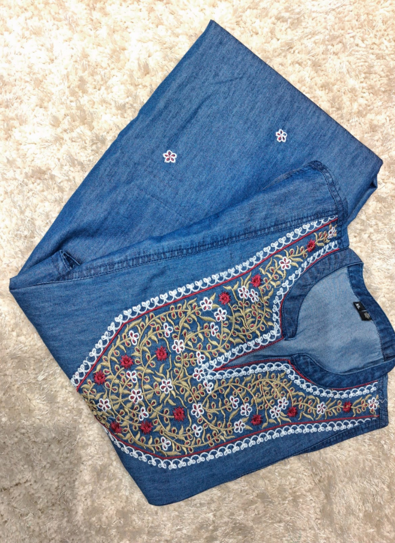 Jean Blue Denim-Style Long Kurti Dress 1