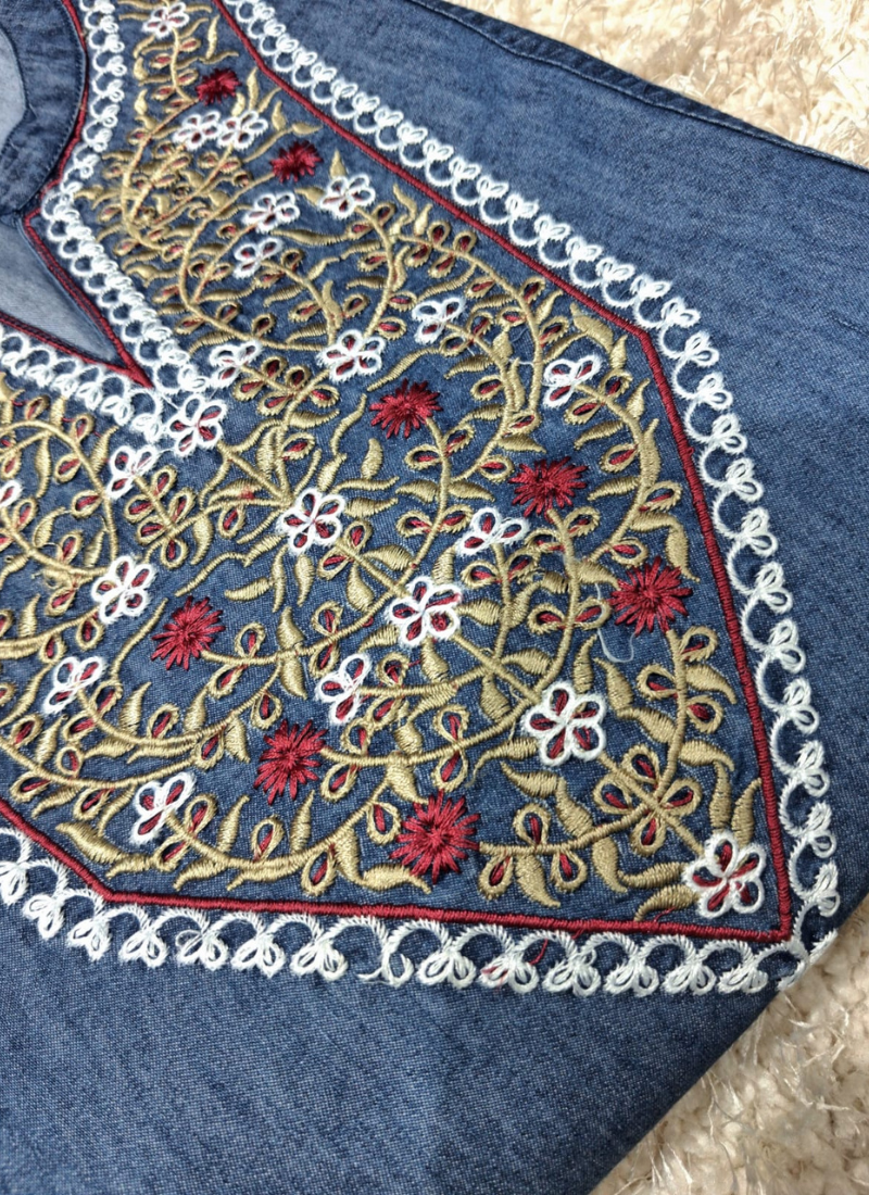 Jean Blue Denim-Style Long Kurti Dress 2