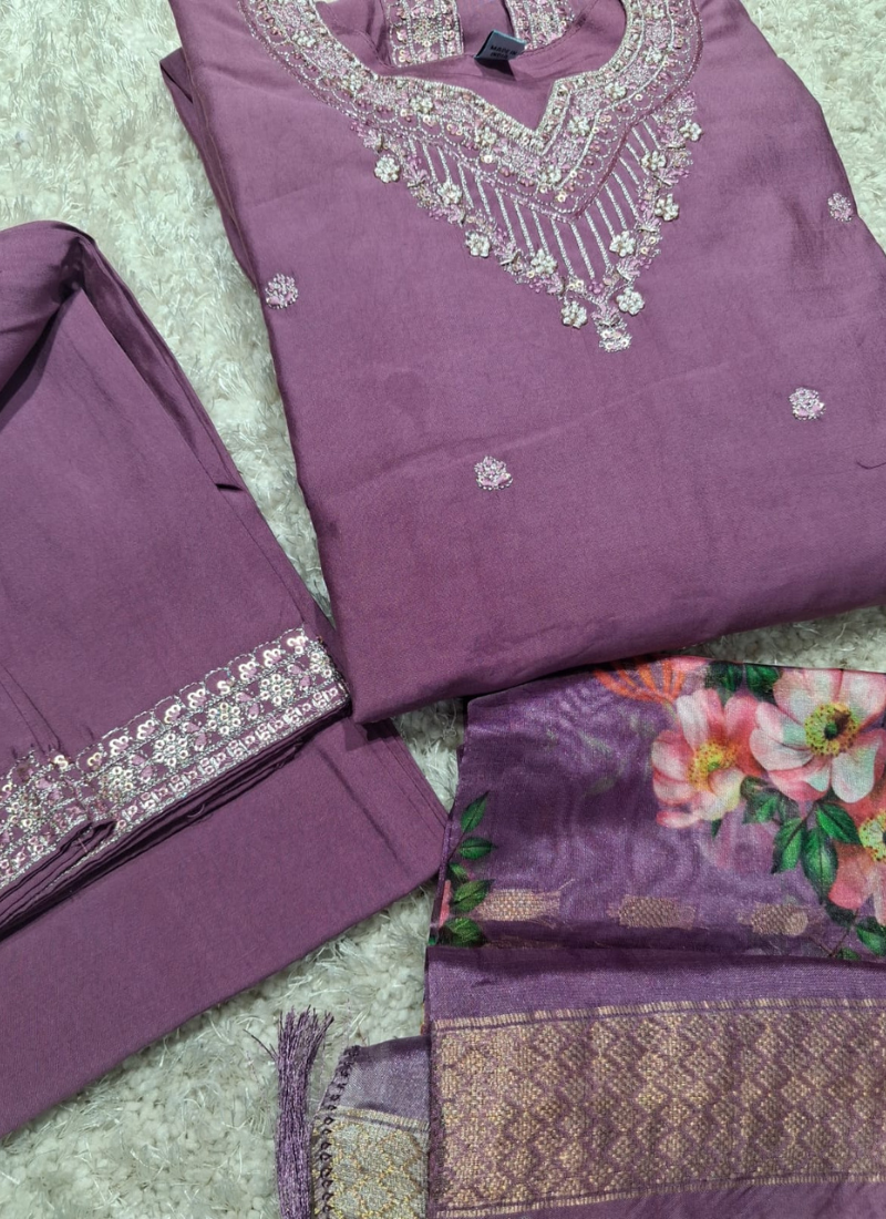 Mauve Purple Embroidered Silk Anarkali Suit Set 3