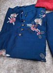 Teal Blue Floral Embroidered 3-Piece Kurta Set